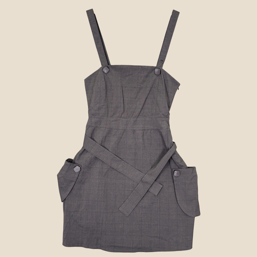 Aryeh Anthropologie Pinafore Dress Women L Brown Plaid Sleeveless Button Pocket
